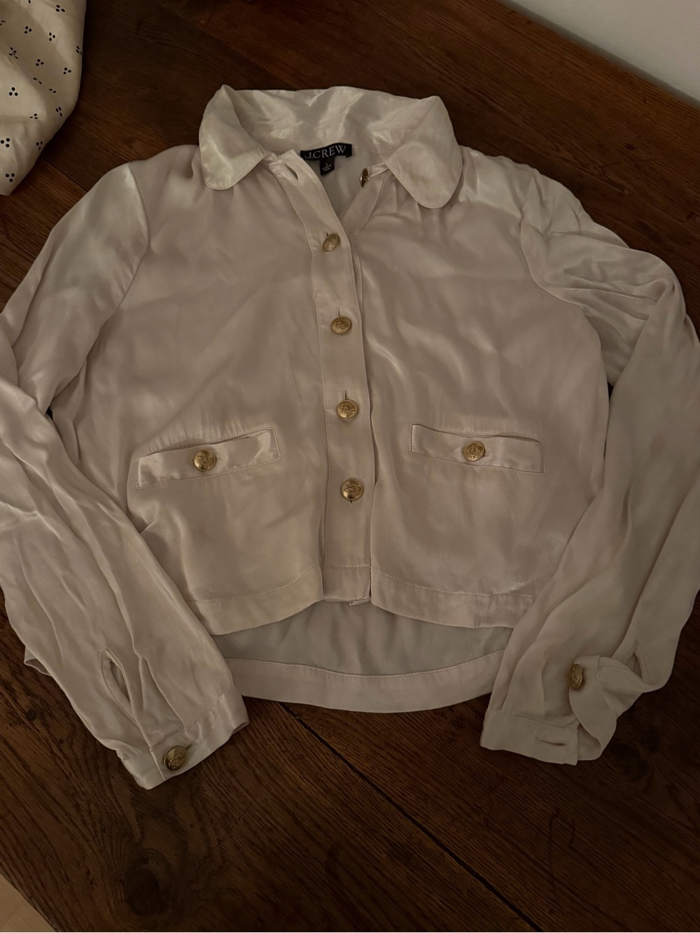 J. Crew Cream Silk Button-Front Crop Jacket